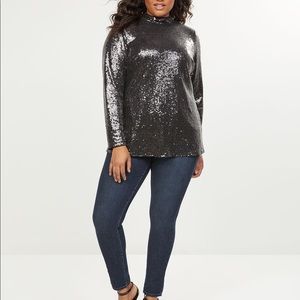Lane Bryant Charcoal Sequin Mockneck Top - NWT